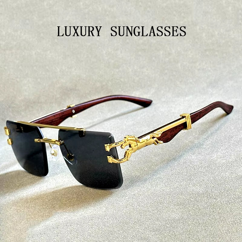 2024 Square Sunglasses for Men New Luxury Vintage Designer Rimless Sunglasses Women Trendy Fashion Glasses Gafas De Sol Hombre