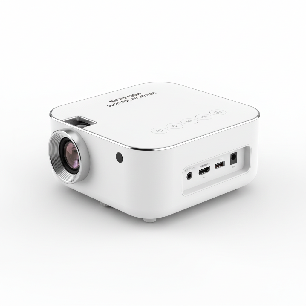 Native 1080P Bluetooth Projector, Full HD Portable Outdoor Movie Projector with Built-In Speaker, with HDMI, USB, AV