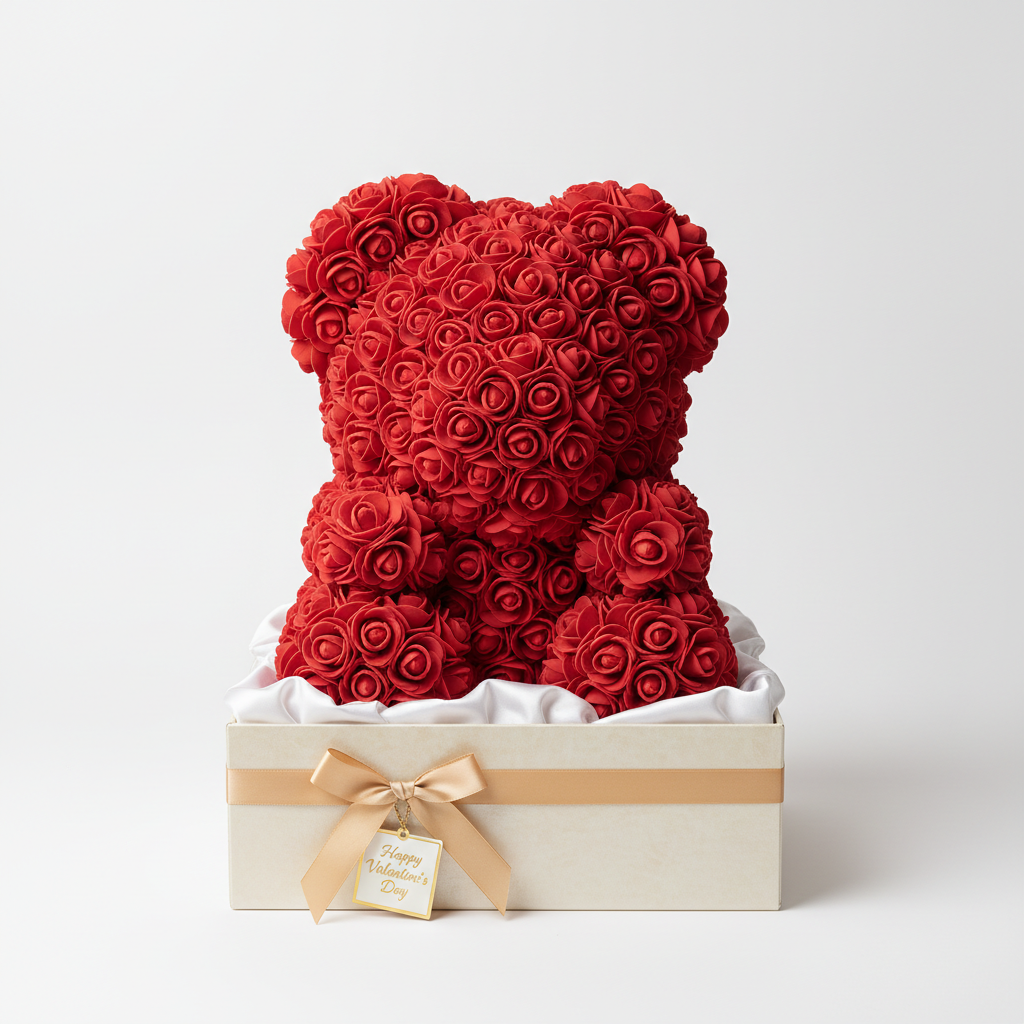 25Cm Valentines Day Gift Red Rose Teddy Bear Rose Flower Artificial Decoration Lover Gift Valentines Gift Gift Box Dropshipping