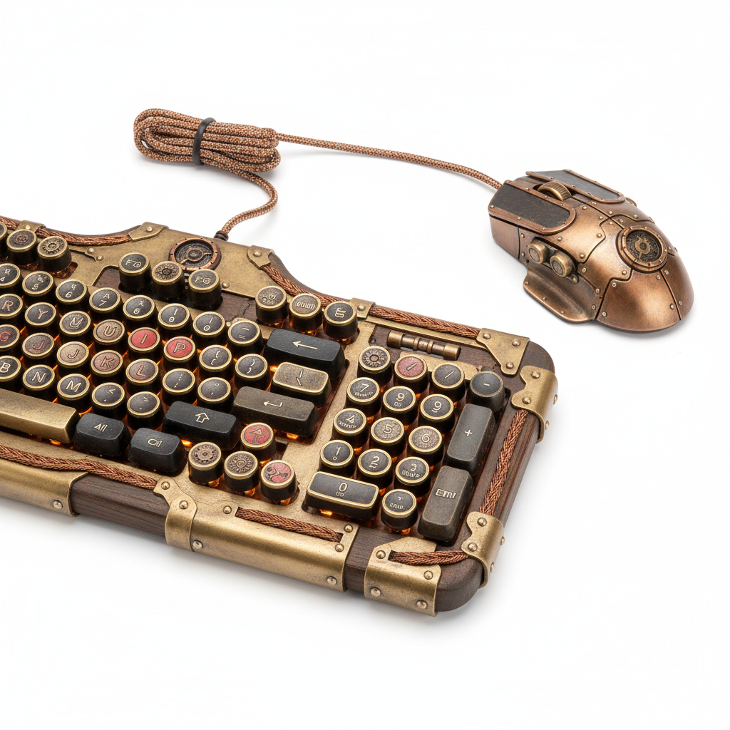 Punk Keyboard and Mouse Set Retro round Parts Wired